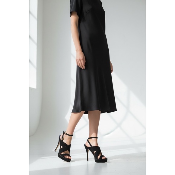 Stuart Weitzman Shoes - Stuart Weitzman Black Suede Platform Heels Gold Buckle NIB 9